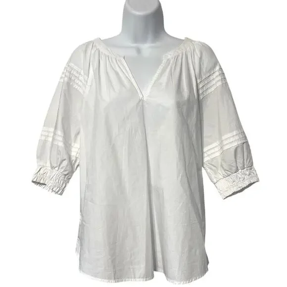 Chico’s White V-Neck Short Sleeve Cotton Poplin Top Peasant Style Size 2 US 8 - Picture 2 of 7